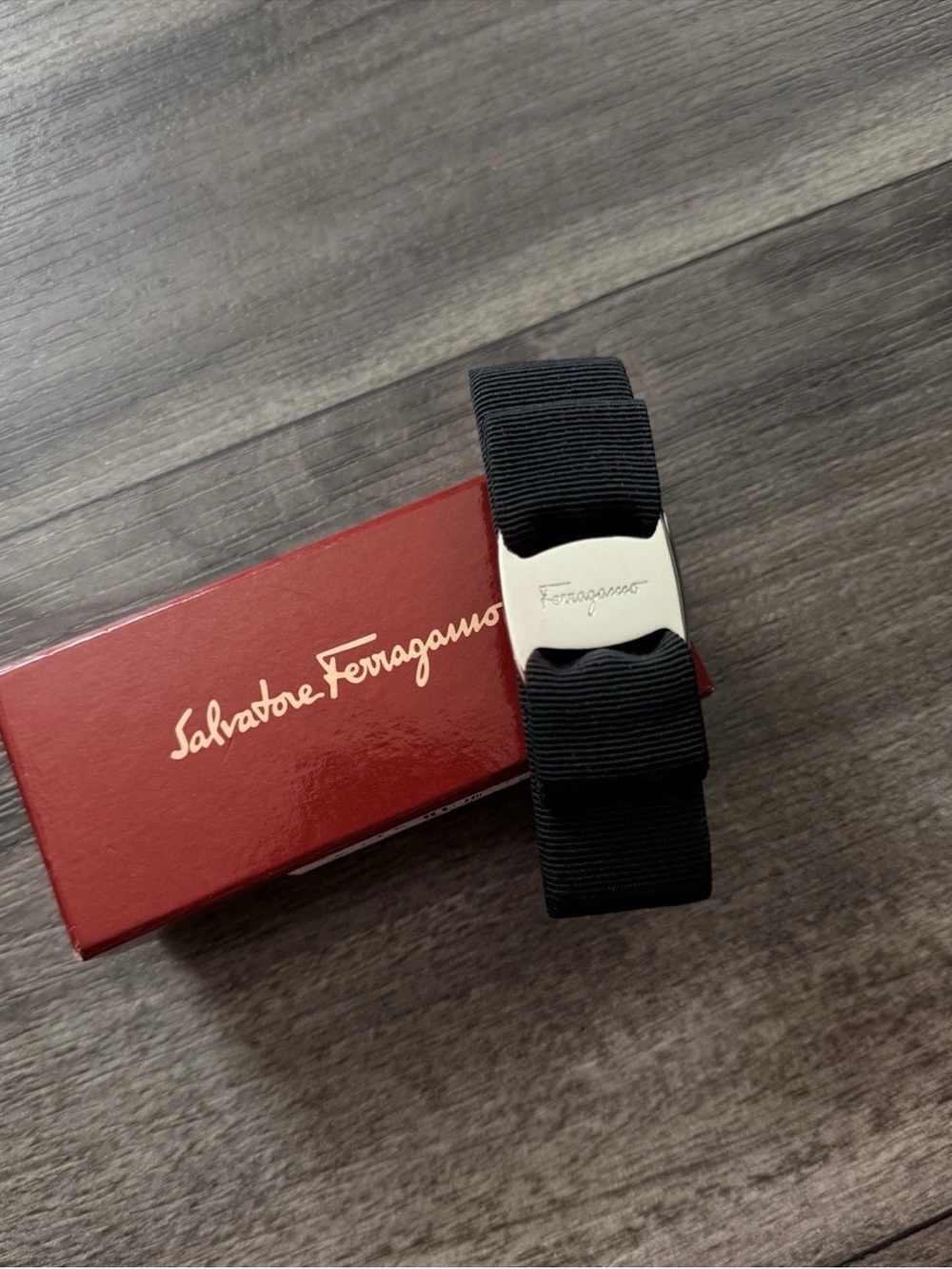 Salvatore Ferragamo Black Grosgrain Bow Belt with Silver Buckle